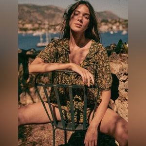 Sézane Irena Blouse in Black Yellow Blossoms